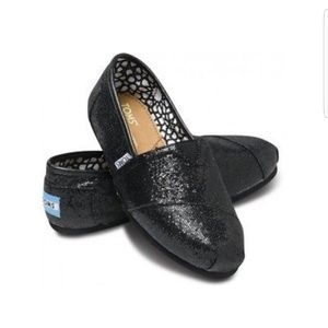 Black Glitter Toms Canvas Shoes